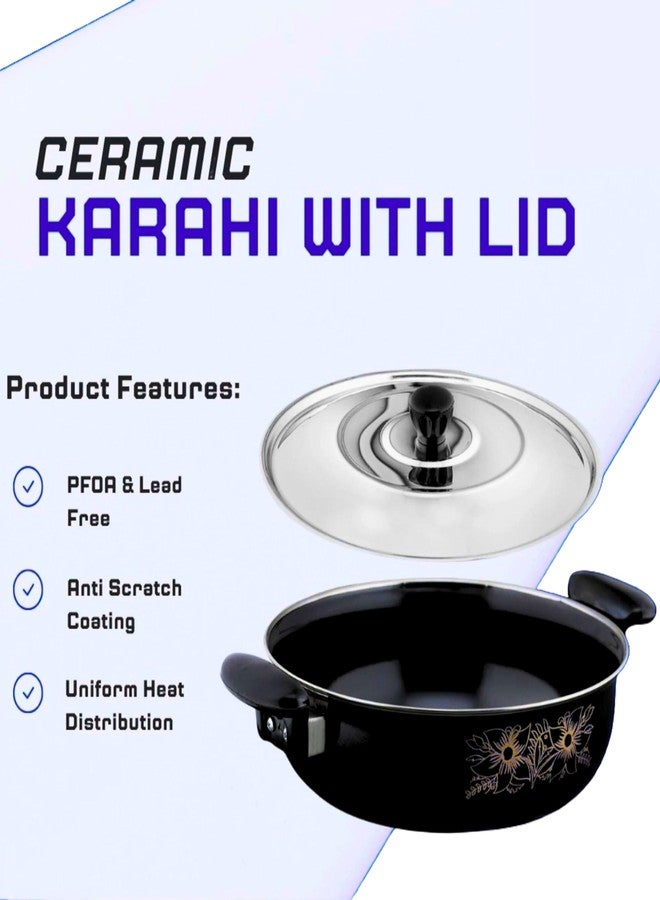 Non-Stick Kadhai with Wooden Spatula | Lid Included for Easy Cooking - Image 3