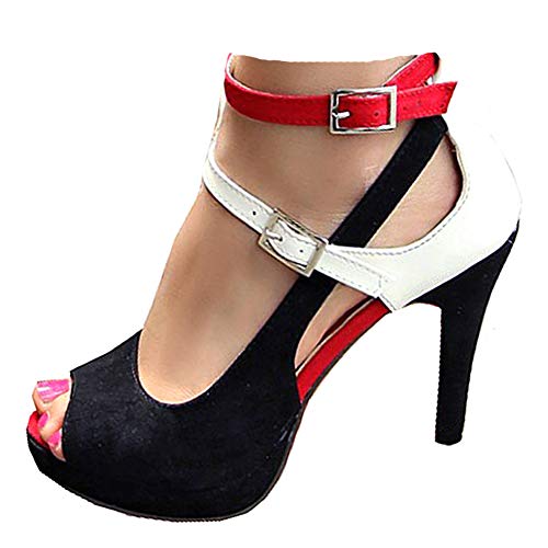 getmorebeauty Women's Snake Stripe Ankle Straps Dress Heeled Sandals (US 7.5, Red Belt) - Image 1