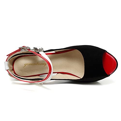getmorebeauty Women's Snake Stripe Ankle Straps Dress Heeled Sandals (US 7.5, Red Belt) - Image 2