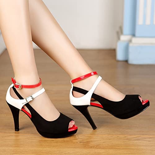 getmorebeauty Women's Snake Stripe Ankle Straps Dress Heeled Sandals (US 7.5, Red Belt) - Image 4