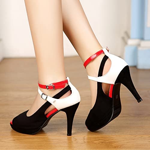 getmorebeauty Women's Snake Stripe Ankle Straps Dress Heeled Sandals (US 7.5, Red Belt) - Image 5