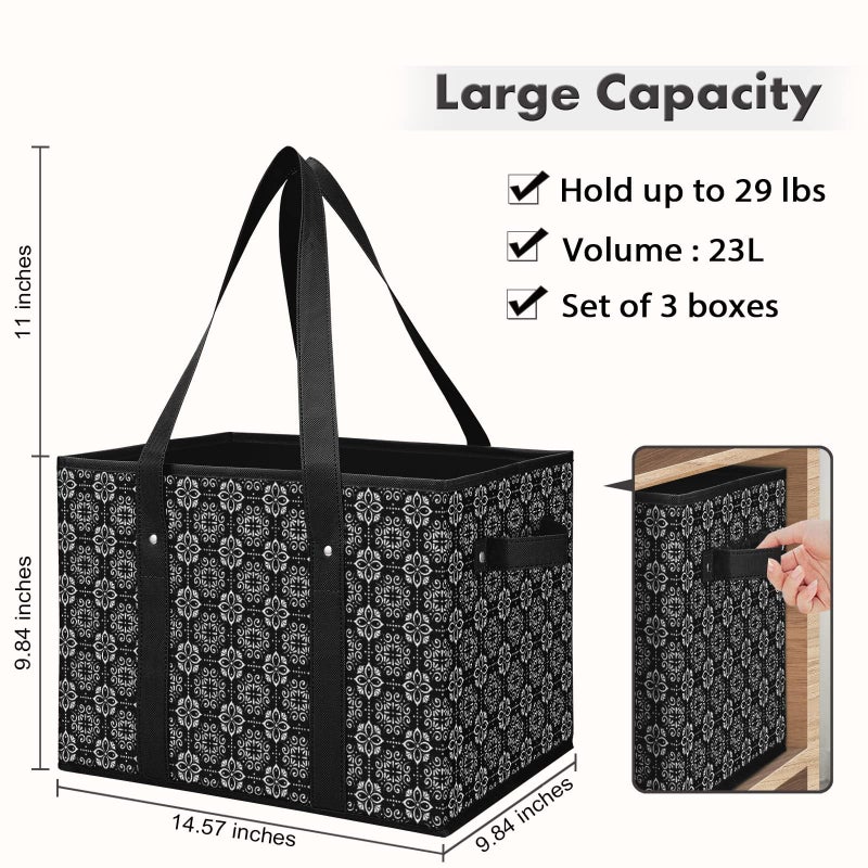 WISELIFE Reusable Grocery Bags [3 Pack],Large Grocery Tote Bag Water Resistant Shopping Bags Foldable Grocery Bag for Clothes,Shoes and Picnic,Black - Image 3