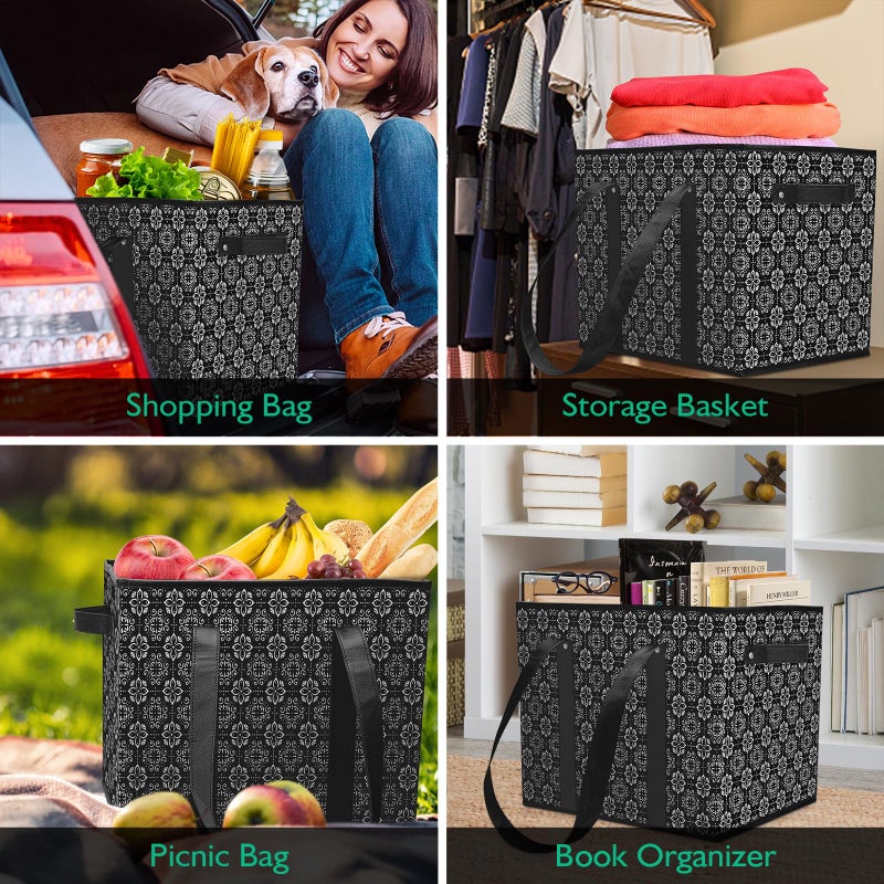 WISELIFE Reusable Grocery Bags [3 Pack],Large Grocery Tote Bag Water Resistant Shopping Bags Foldable Grocery Bag for Clothes,Shoes and Picnic,Black - Image 2