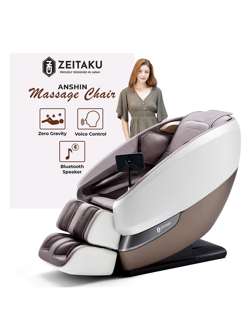 ZEITAKU كرسي التدليك Zeitaku Luxury ANSHIN Recline تدليك كامل الجسم مع 18 بكرة ثابتة و16 برنامجًا تلقائيًا، انعدام الجاذبية، علاج حراري للظهر، تدليك القدم، مكبرات صوت بلوتوث، شاشة LCD والتحكم الصوتي  - Image 2
