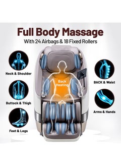 ZEITAKU كرسي التدليك Zeitaku Luxury ANSHIN Recline تدليك كامل الجسم مع 18 بكرة ثابتة و16 برنامجًا تلقائيًا، انعدام الجاذبية، علاج حراري للظهر، تدليك القدم، مكبرات صوت بلوتوث، شاشة LCD والتحكم الصوتي  - Image 4
