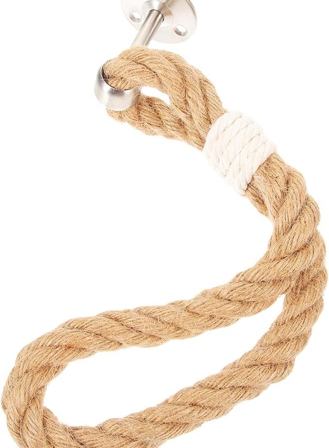 Vintage Jute Rope Towel Ring Holder Over Door Bathroom Storage Shelf Brown - Image 1