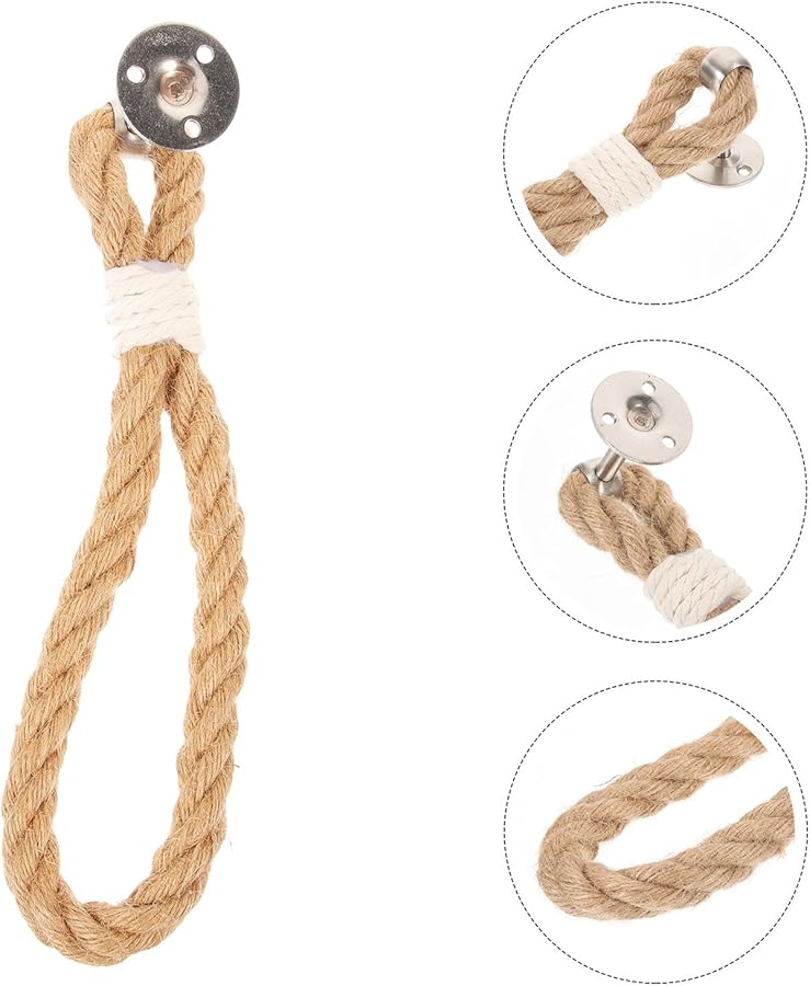 Vintage Jute Rope Towel Ring Holder Over Door Bathroom Storage Shelf Brown - Image 5