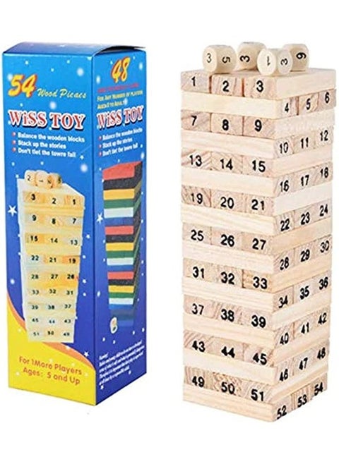 1 Set Kids Baby Digital Wooden Tower Building Blocks Toys Domino 54pcs and 4pcs Dice Stacker Stacker Extract Educational Game