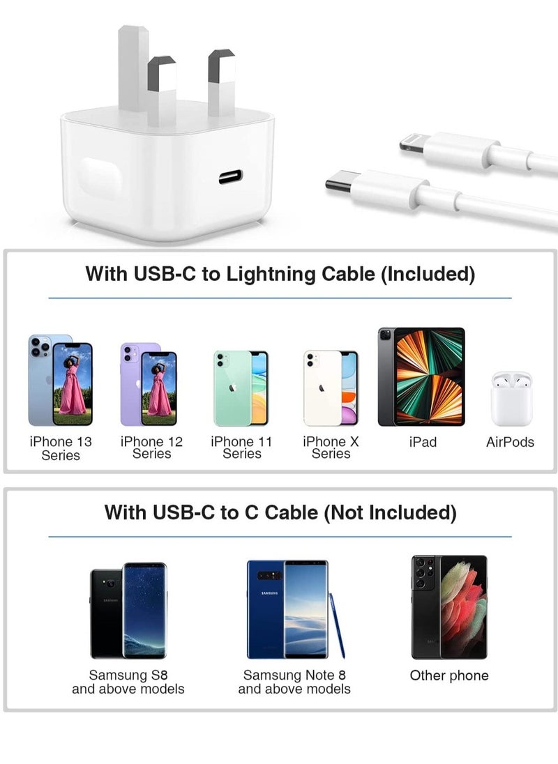 ELTRAZONE - iPhone 13 Charger Plug and Cable, 20W USB C Plug with USB C Lightning Cable, USB C Apple Lightning Cable and iPhone Plug uk Charger for iPhone 13 Pro Max/12/12Mini/11/XR/XS/X/8 - Image 1