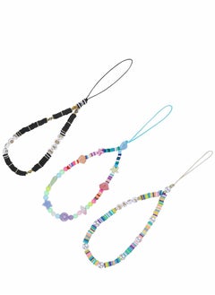KASTWAVE Beaded Phone Charm String Lanyard Wrist Strap Colorful Shell Starfish Pearl Letters Polymer Clay Bead Phone Chains Keychain Rainbow Acrylic Beads Bracelet (3Pcs)  - Image 1
