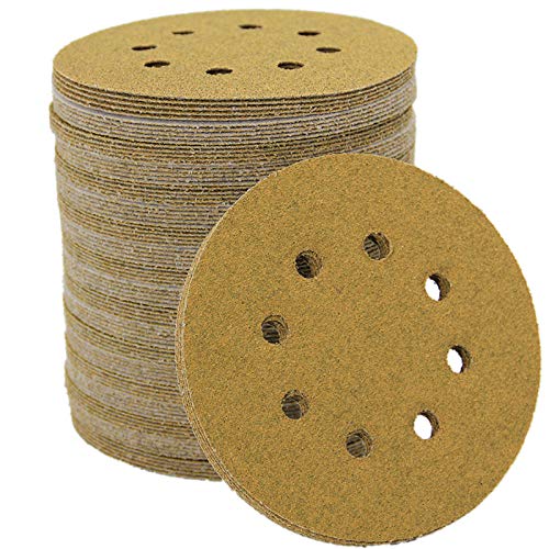 Mestool 5Inch 8Hole Hook and Loop Sanding Discs Orbital Sander Sandpaper Discs 100 Pieces Round Sandpaper Set 60 Grit