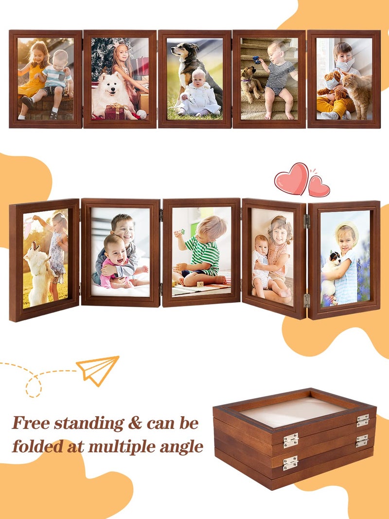Big Gun 5 Folding 5"" x 7"" Hinged Picture Frame- Natural Wood Foldable Photo Frame Vintage Family Picture Frame Collage with Clear Acrylic Board for Desk Home Office Vertical Decor (Brown) - Image 4