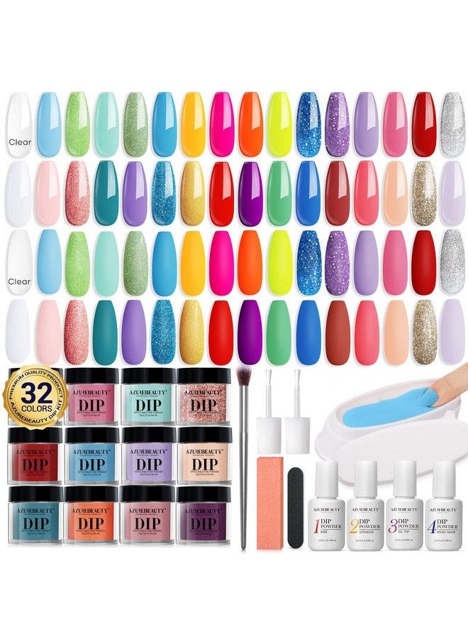 AZUREBEAUTY 42Pcs Dip Powder Nail Kit Starter Going Spring 32 Colors Blue Lilac Purple Pink Green Acrylic Nail Dipping Powder Set With Top/Base Coat Activator &Tray For French Art Manicure Diy Home  - Image 1