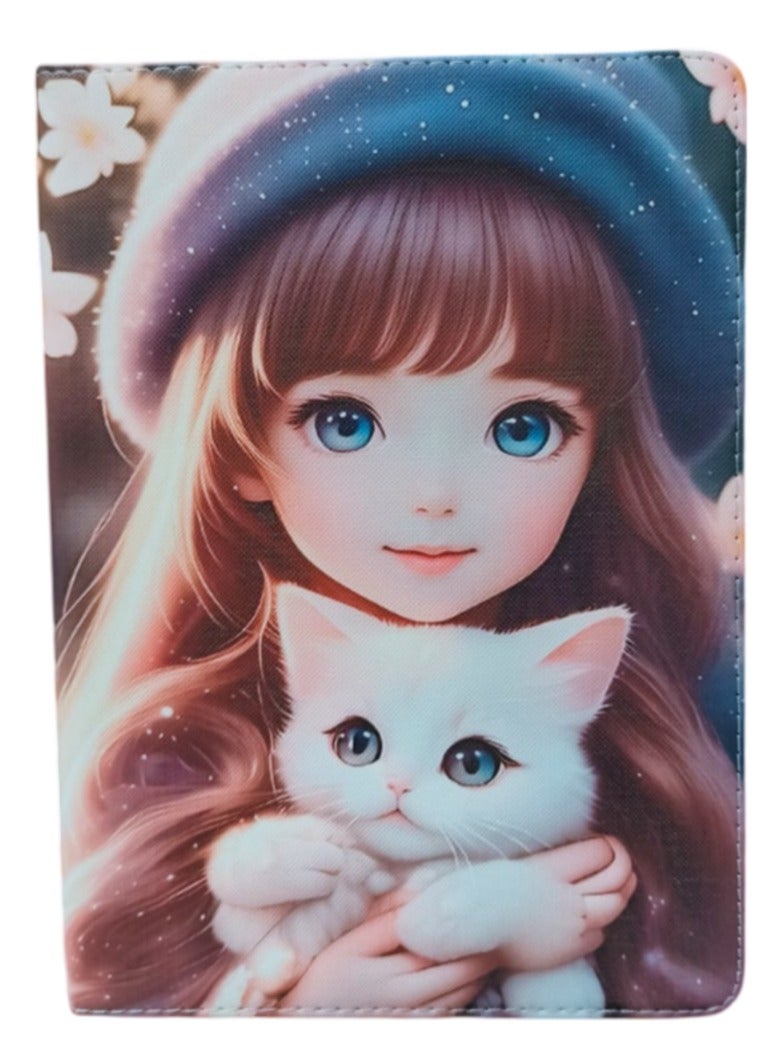 The girls have long hair and blue eyes with cat  Art Kids Shockproof Case for iPad Pro 11 Inch 3D Cartoon Case (2022/2021, 4th/3rd Generation), iPad Pro 11 Inch Cover - Image 1