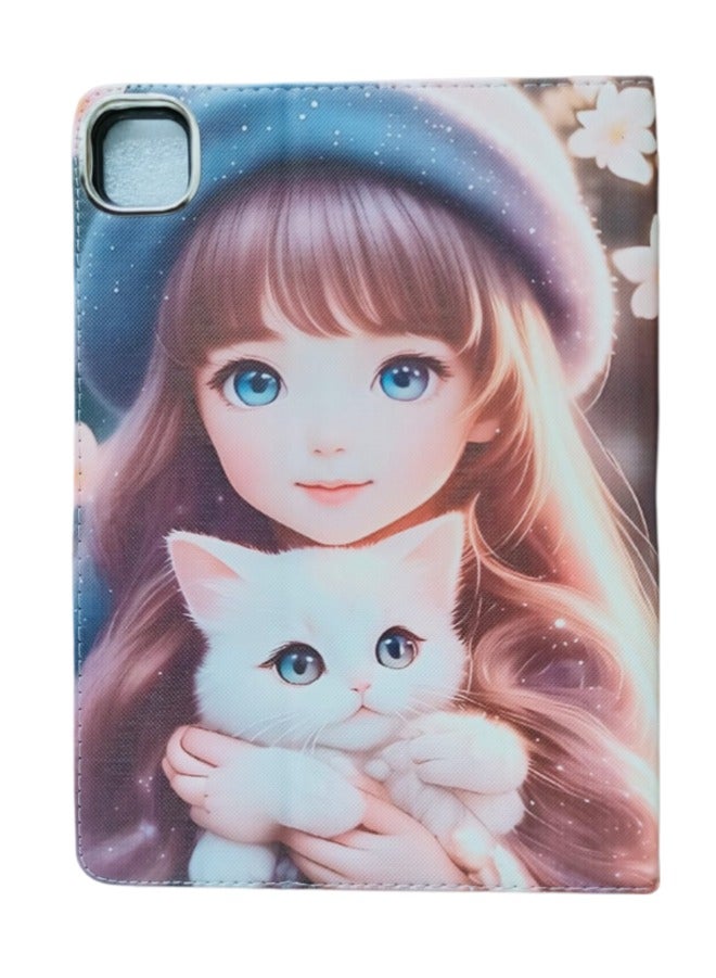 The girls have long hair and blue eyes with cat  Art Kids Shockproof Case for iPad Pro 11 Inch 3D Cartoon Case (2022/2021, 4th/3rd Generation), iPad Pro 11 Inch Cover - Image 5