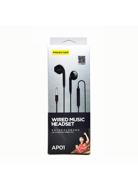Pinsheng Semi-in-ear Headset Wired For Huawei Apple Android 3.5mm Cable With Microphone Round Hole Noise Reduction Game-Color:AP01 (offline Version) Black