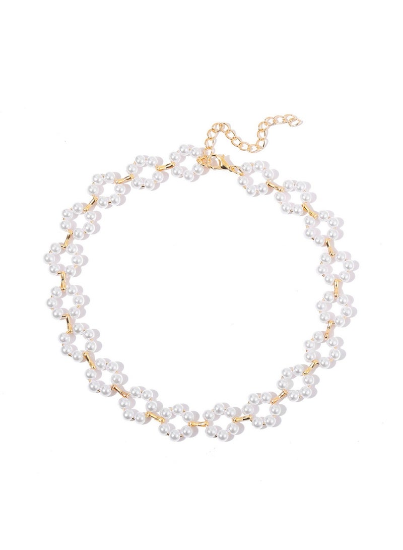 Huitich Elegant Pearl Branch Choker Necklace for Women Alloy & Faux Pearl Design  - Image 1