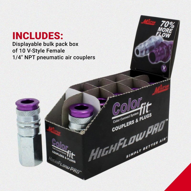 Milton 764VC ColorFit HighFlowPRO Couplers, V-style Purple, 1/4" NPT Female, Box of 10 - Image 3