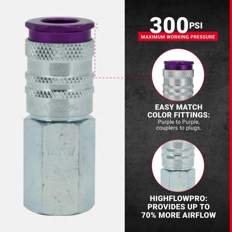 Milton 764VC ColorFit HighFlowPRO Couplers, V-style Purple, 1/4" NPT Female, Box of 10 - Image 2