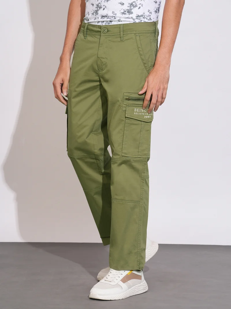 Being Human Men Solid Relaxed Fit Cotton Cargos Track Pants