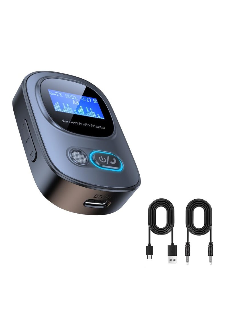SYOSI Bluetooth Transmitter Receiver, Bluetooth 5.3 Wireless Audio Adapter, TF Card Playing, LCD Visual Screen, Low Delay, High fifidelity, Supporting Two Modes of Wireless Receiver and Transmitter - Image 1