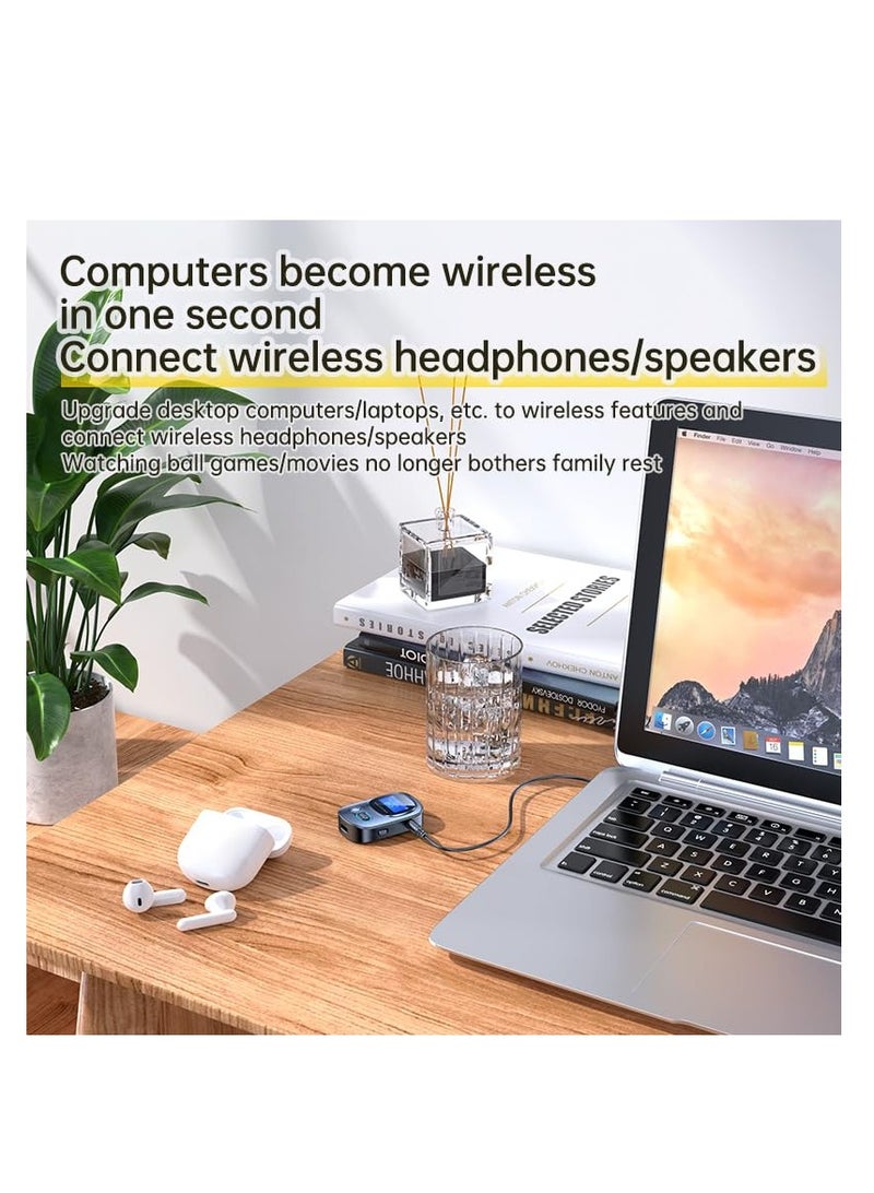 SYOSI Bluetooth Transmitter Receiver, Bluetooth 5.3 Wireless Audio Adapter, TF Card Playing, LCD Visual Screen, Low Delay, High fifidelity, Supporting Two Modes of Wireless Receiver and Transmitter - Image 4