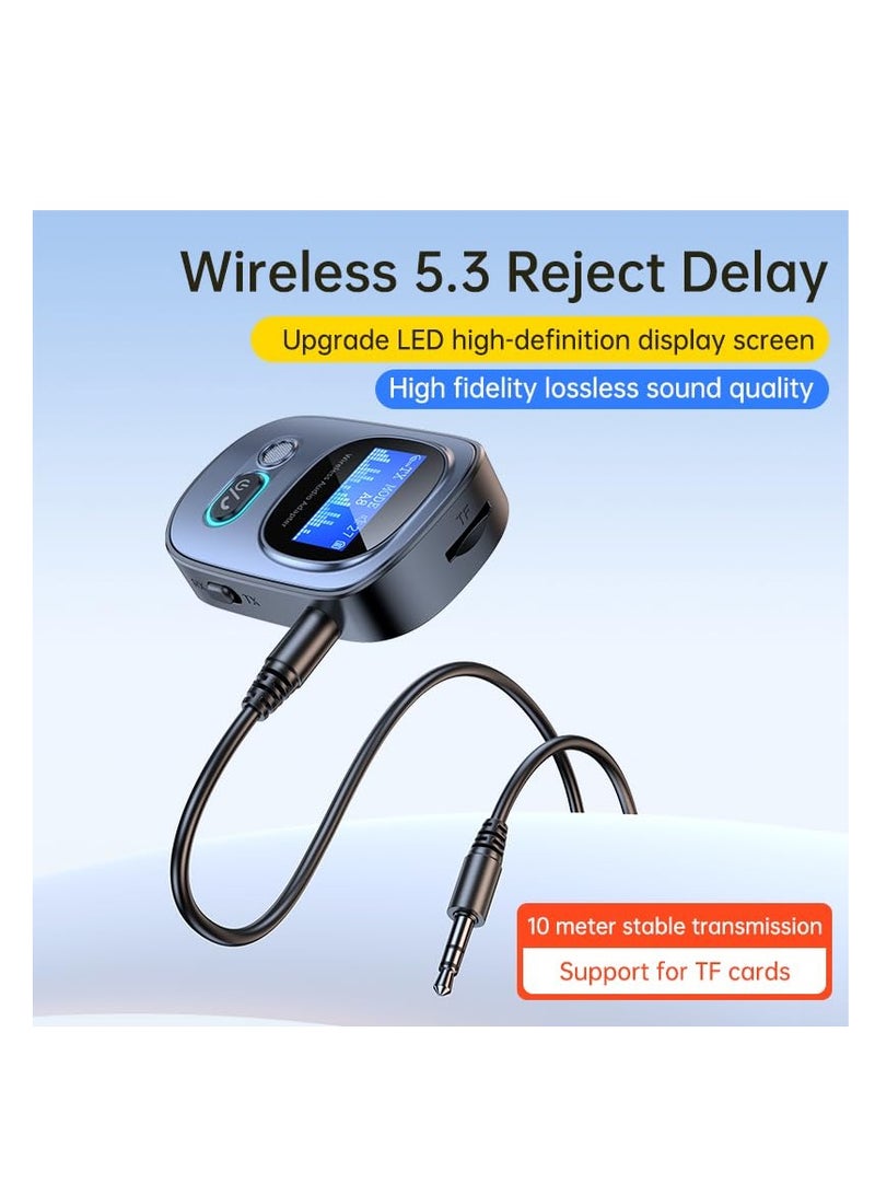 SYOSI Bluetooth Transmitter Receiver, Bluetooth 5.3 Wireless Audio Adapter, TF Card Playing, LCD Visual Screen, Low Delay, High fifidelity, Supporting Two Modes of Wireless Receiver and Transmitter - Image 2
