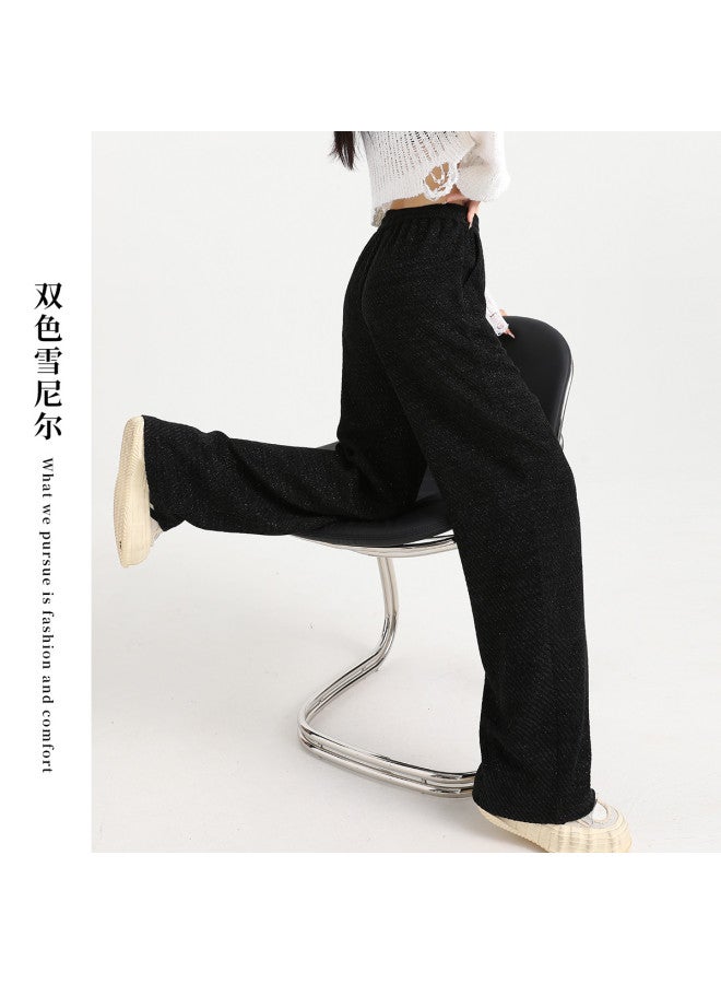 Hstyle Chenille High-waisted Wide-leg Pants For Women, Thickened Autumn/spring Fashion Slimming Versatile Narrow-cut Casual Trousers - Image 4