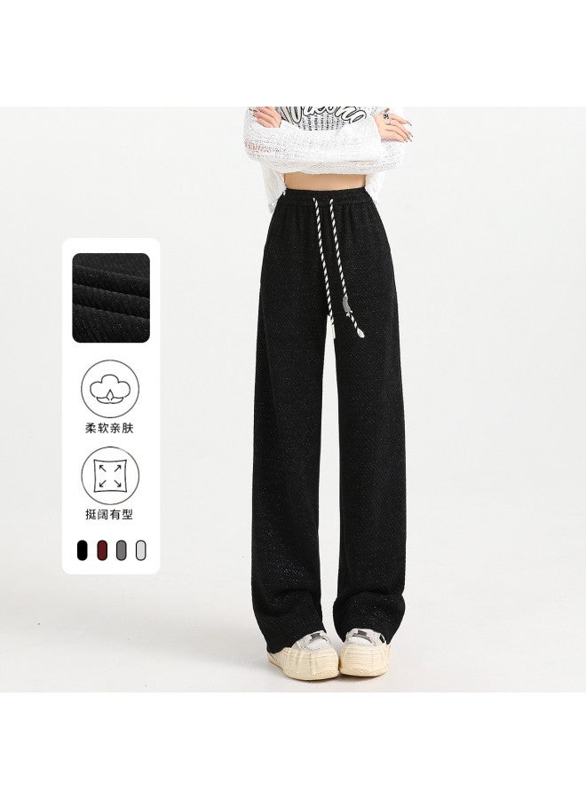 Hstyle Chenille High-waisted Wide-leg Pants For Women, Thickened Autumn/spring Fashion Slimming Versatile Narrow-cut Casual Trousers - Image 5