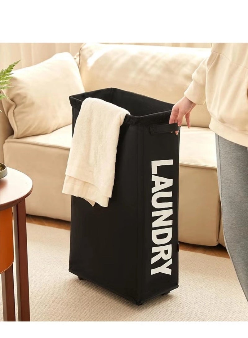 Laundry Basket, Laundry Hamper with Wheels, Collapsible Laundry Hamper for Bedroom, Bathroom, Living Room(Black) - Image 1