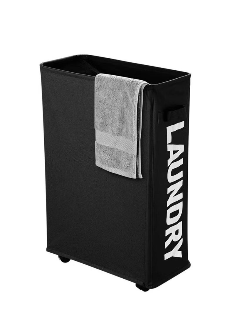 Laundry Basket, Laundry Hamper with Wheels, Collapsible Laundry Hamper for Bedroom, Bathroom, Living Room(Black) - Image 2