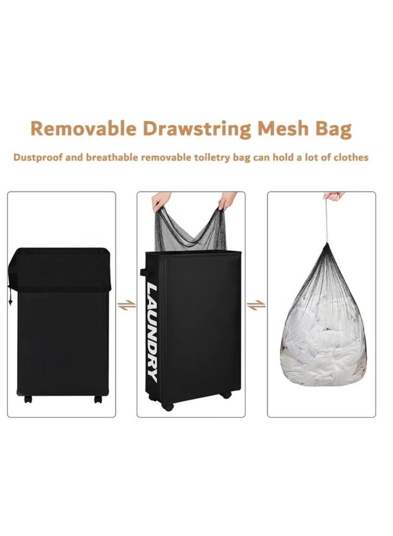 Laundry Basket, Laundry Hamper with Wheels, Collapsible Laundry Hamper for Bedroom, Bathroom, Living Room(Black) - Image 4