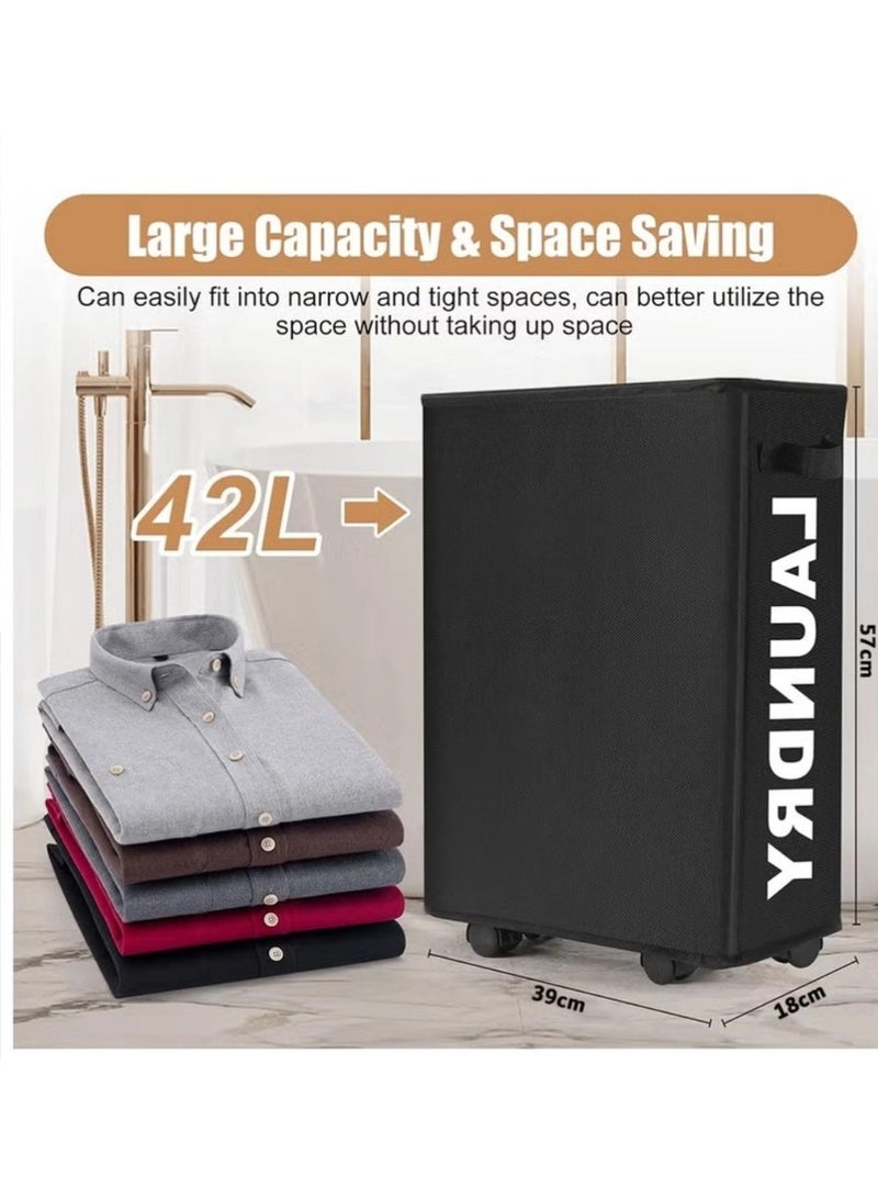 Laundry Basket, Laundry Hamper with Wheels, Collapsible Laundry Hamper for Bedroom, Bathroom, Living Room(Black) - Image 3