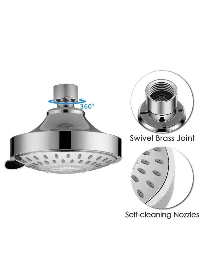 5 Spray Settings Fixed Shower Head, High Pressure Chrome Plated ABS Rain Shower Head with Adjustable Brass Ball Joint, Anti-Clog Nozzles, G1/2 Connection - Image 3