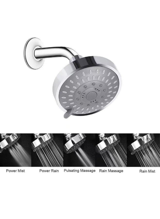 5 Spray Settings Fixed Shower Head, High Pressure Chrome Plated ABS Rain Shower Head with Adjustable Brass Ball Joint, Anti-Clog Nozzles, G1/2 Connection - Image 1