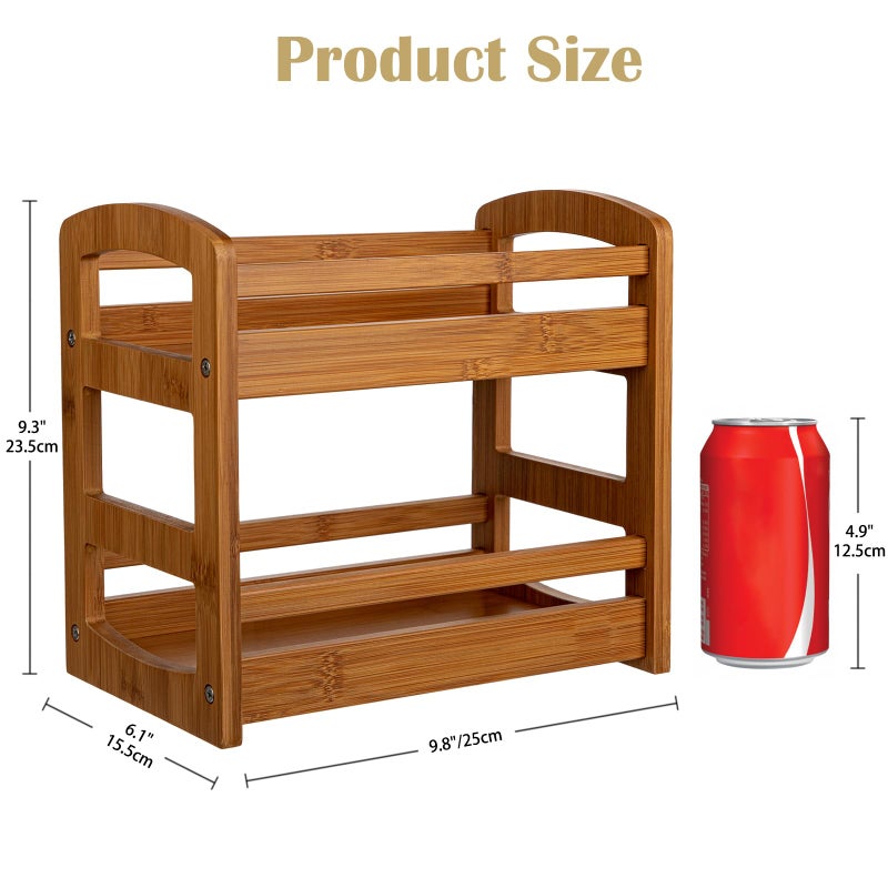 Briful Bamboo Spice Rack Organizer for Countertop, 2-Tier Seasoning Shelf Small Spice Holder for Kitchen Organization Pantry & Cabinet Decor, Brown - Image 2