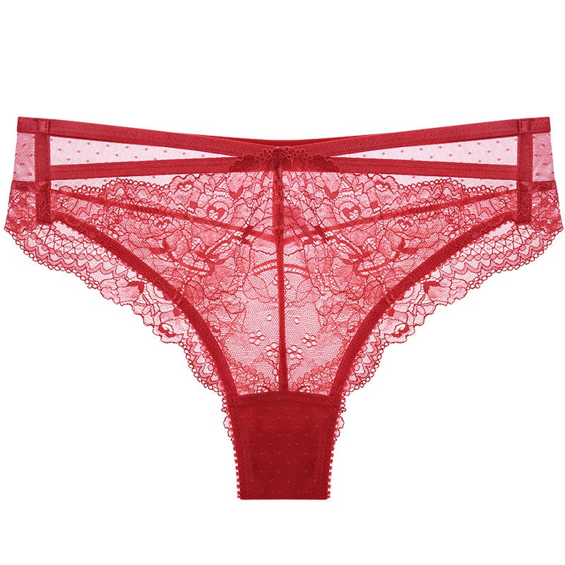 Sexy lace underwear women''s temptation lace transparent red plus size underpants hip lifting transparent thin low waist briefs - Image 3