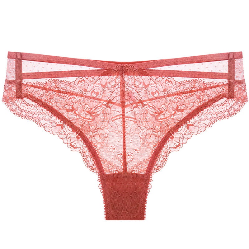 Sexy lace underwear women''s temptation lace transparent red plus size underpants hip lifting transparent thin low waist briefs - Image 1