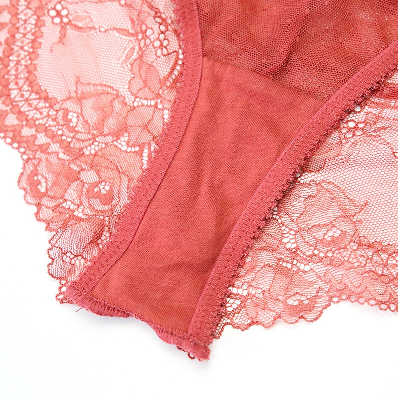Sexy lace underwear women''s temptation lace transparent red plus size underpants hip lifting transparent thin low waist briefs - Image 4