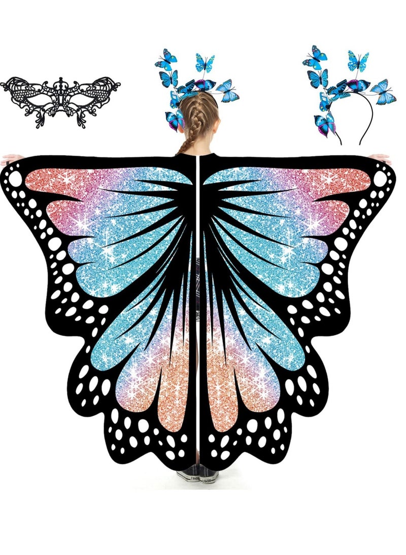 Excefore Butterfly Wings Costume Cape, Fairy Wings Shawl, Fairy Butterfly Wings Sets, Bug Dress-Up Party Favors Toys Gifts, Suitable for Cosplay, Birthday Parties (Blue Purple) - Image 1