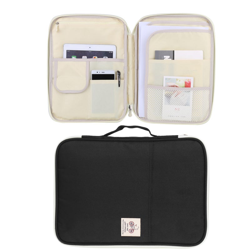 A4 Document Bag File Folder Portfolio Organizer Computer Notebook Zippered Case (Black) - Image 3