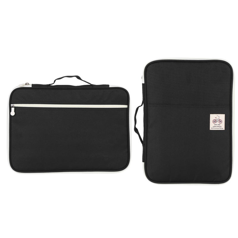 A4 Document Bag File Folder Portfolio Organizer Computer Notebook Zippered Case (Black) - Image 2