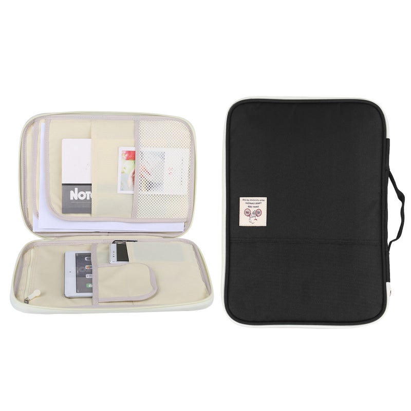 A4 Document Bag File Folder Portfolio Organizer Computer Notebook Zippered Case (Black) - Image 5