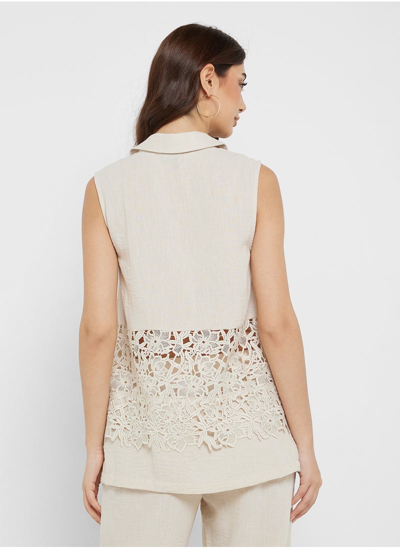 VERO MODA - Vmamira Crochet Detail Sleeveless Top - Image 1