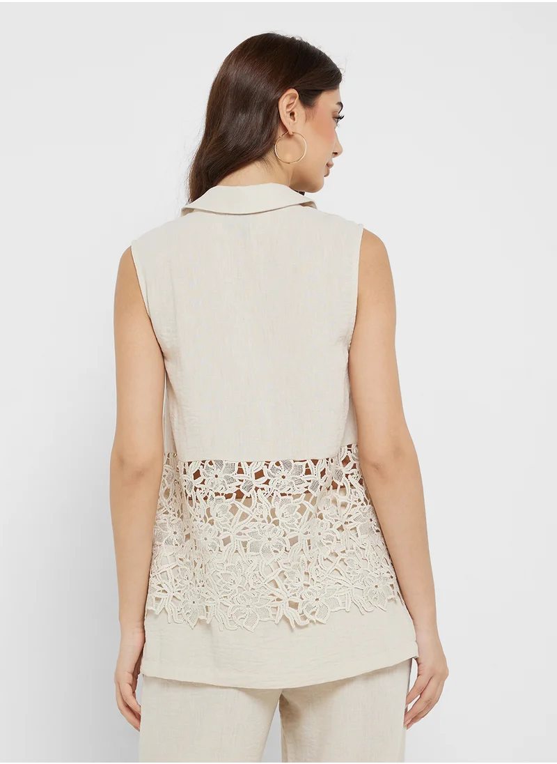 VERO MODA Vmamira Crochet Detail Sleeveless Top