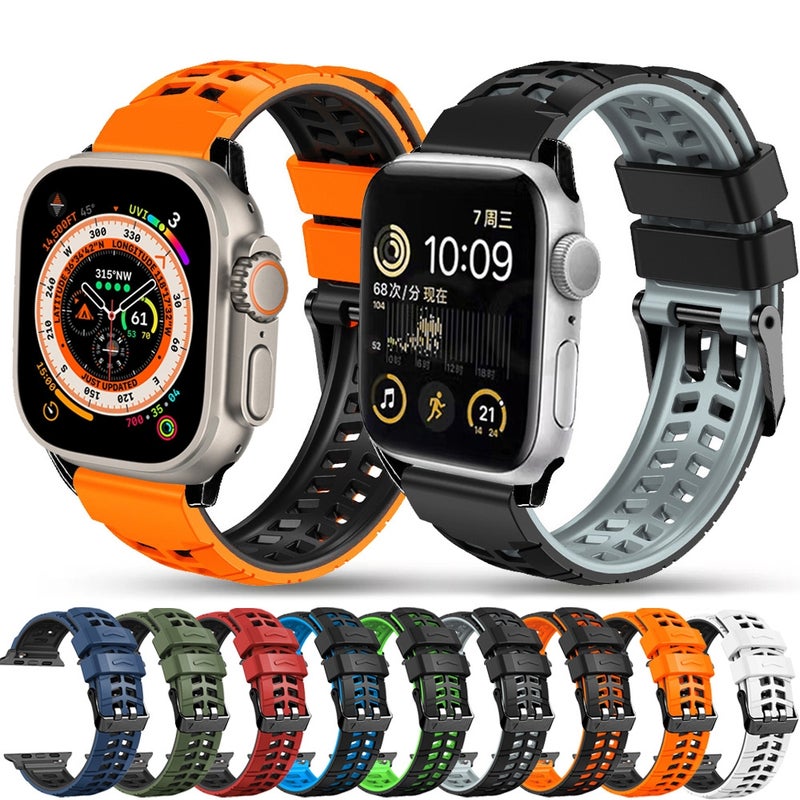 إيروريكس سوار ساعة Apple Watch Series 2 مقاس 42 مم من السيليكون بمشبك مزدوج الصف (أخضر عسكري أسود) - Image 4