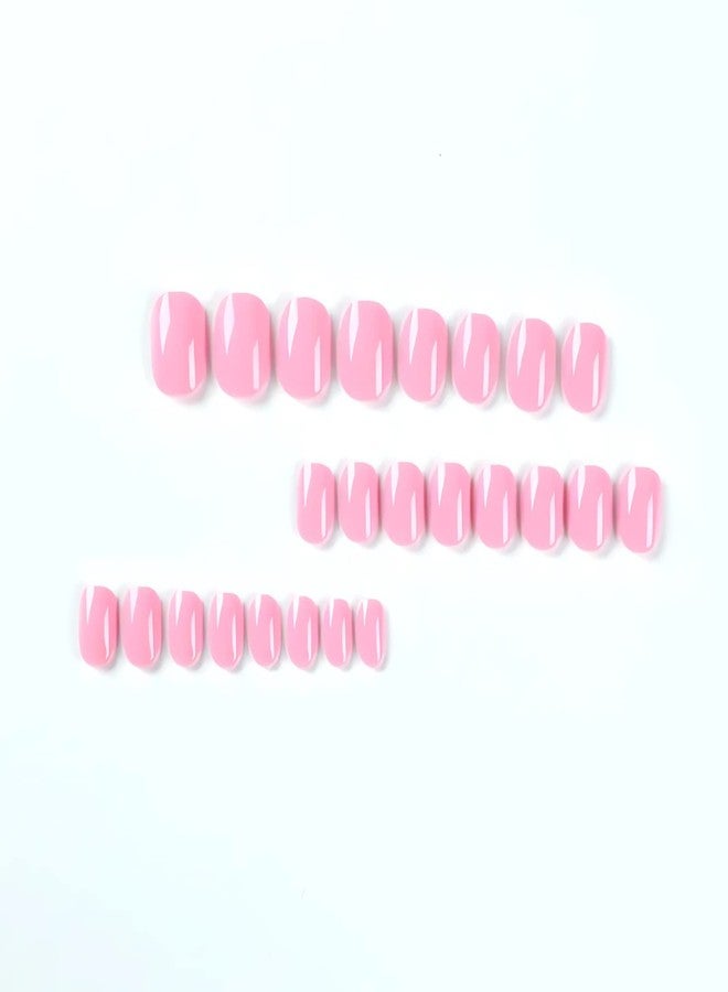 HJKDSFD Square Press on Nails - Short, False, Glossy Rose Pink Acrylic Nails - Full Cover Glue on, Stick on Design for Women's Manicure Art Decorations - Image 3