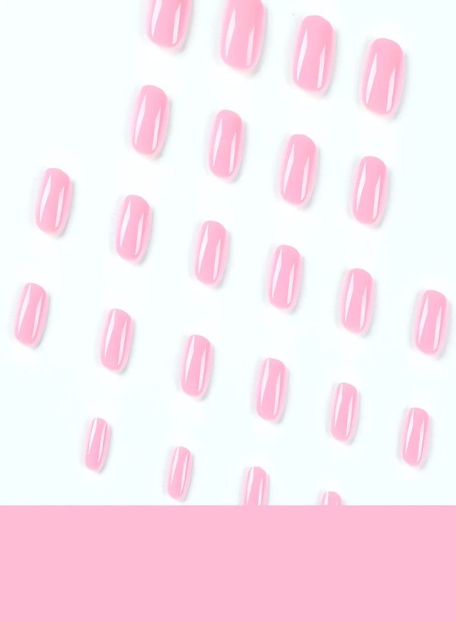 HJKDSFD Square Press on Nails - Short, False, Glossy Rose Pink Acrylic Nails - Full Cover Glue on, Stick on Design for Women's Manicure Art Decorations - Image 4