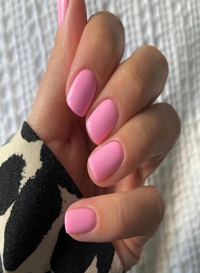 HJKDSFD Square Press on Nails - Short, False, Glossy Rose Pink Acrylic Nails - Full Cover Glue on, Stick on Design for Women's Manicure Art Decorations - Image 1