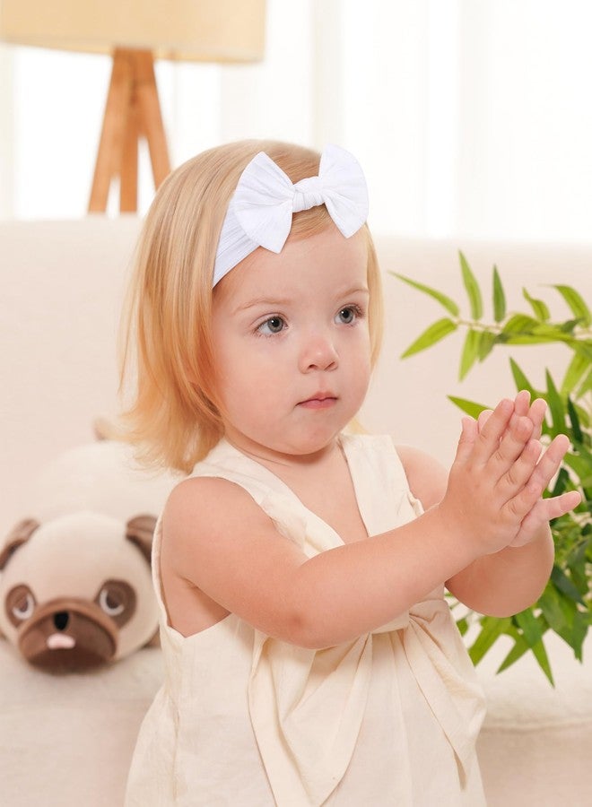 jollybows 3PCS Baby Bows Headbands Soft Nylon Baby Girl Headbands for Newborn Infant Toddler Kids Cute Bow Wide Hairbands Hair Accessories(White+Red+Light Pink) - Image 4